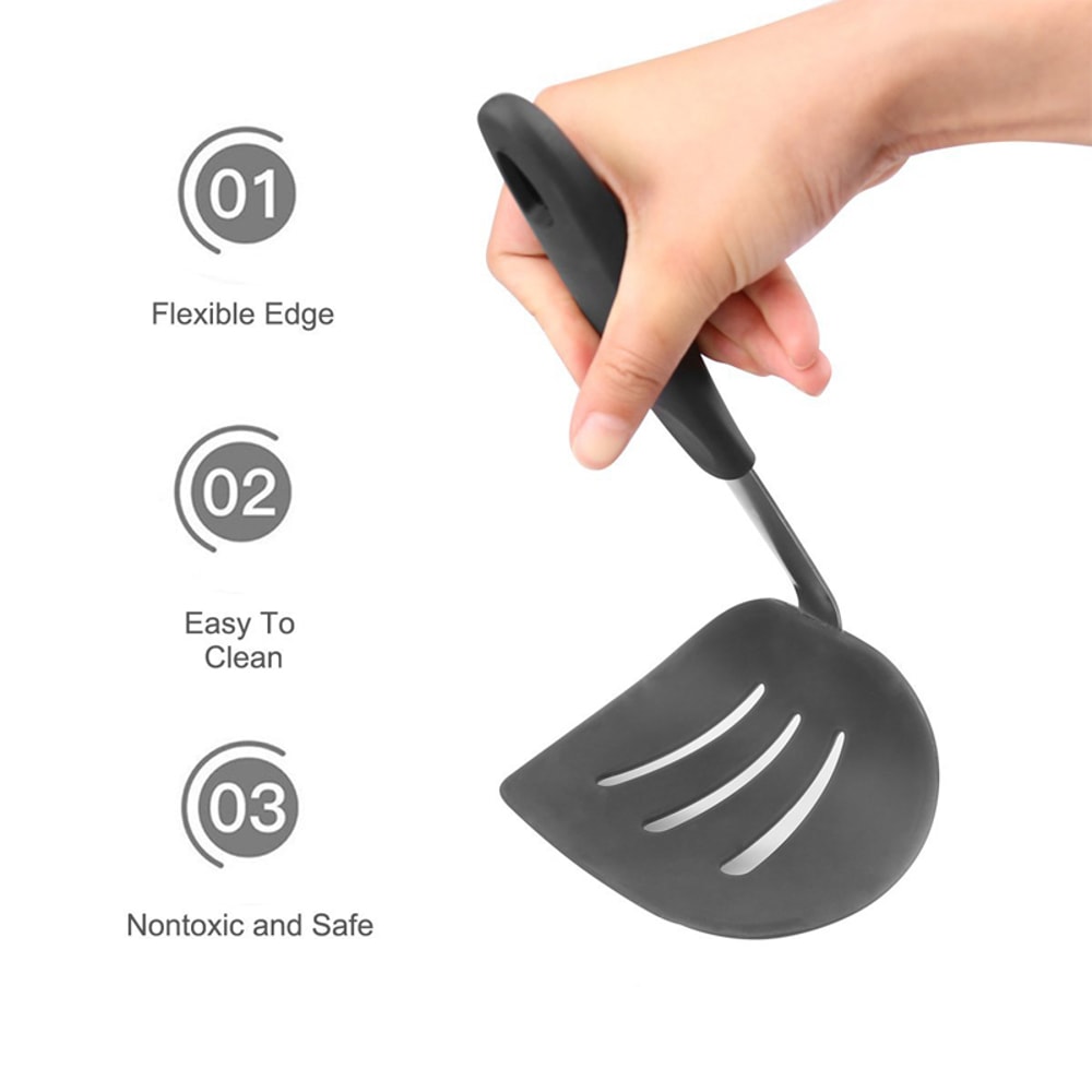 Wide Non Stick Pancake Turner Flexible Silicone Spatula With Stainless Steel Handle BPA Free Kitche 5