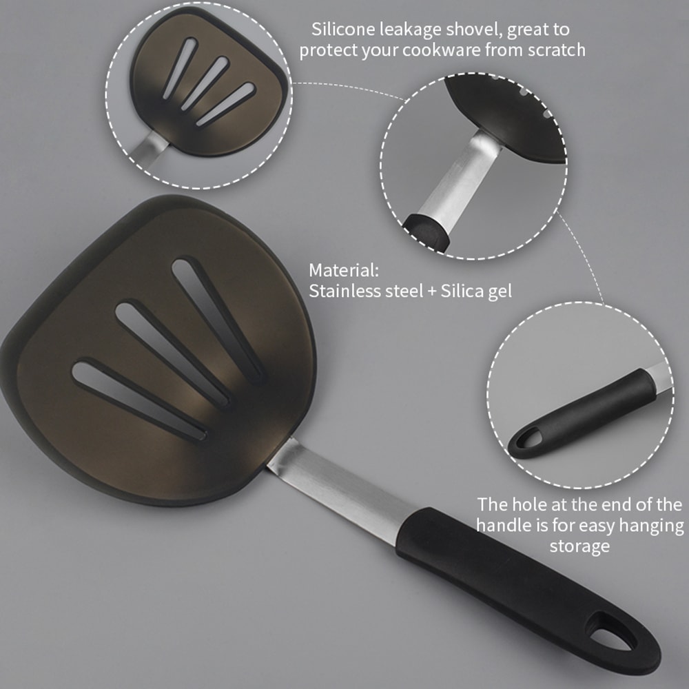 Wide Non Stick Pancake Turner Flexible Silicone Spatula With Stainless Steel Handle BPA Free Kitche 1