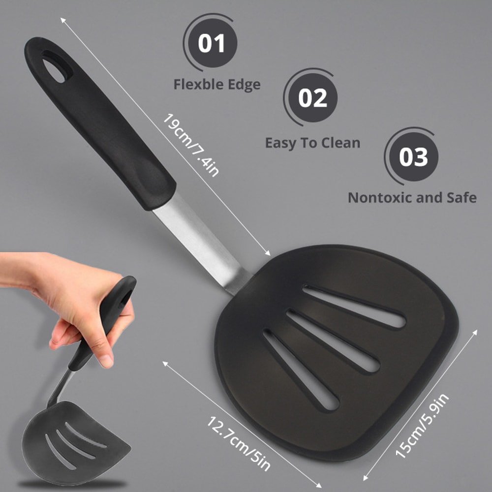 Wide Non Stick Pancake Turner Flexible Silicone Spatula With Stainless Steel Handle BPA Free Kitche 2