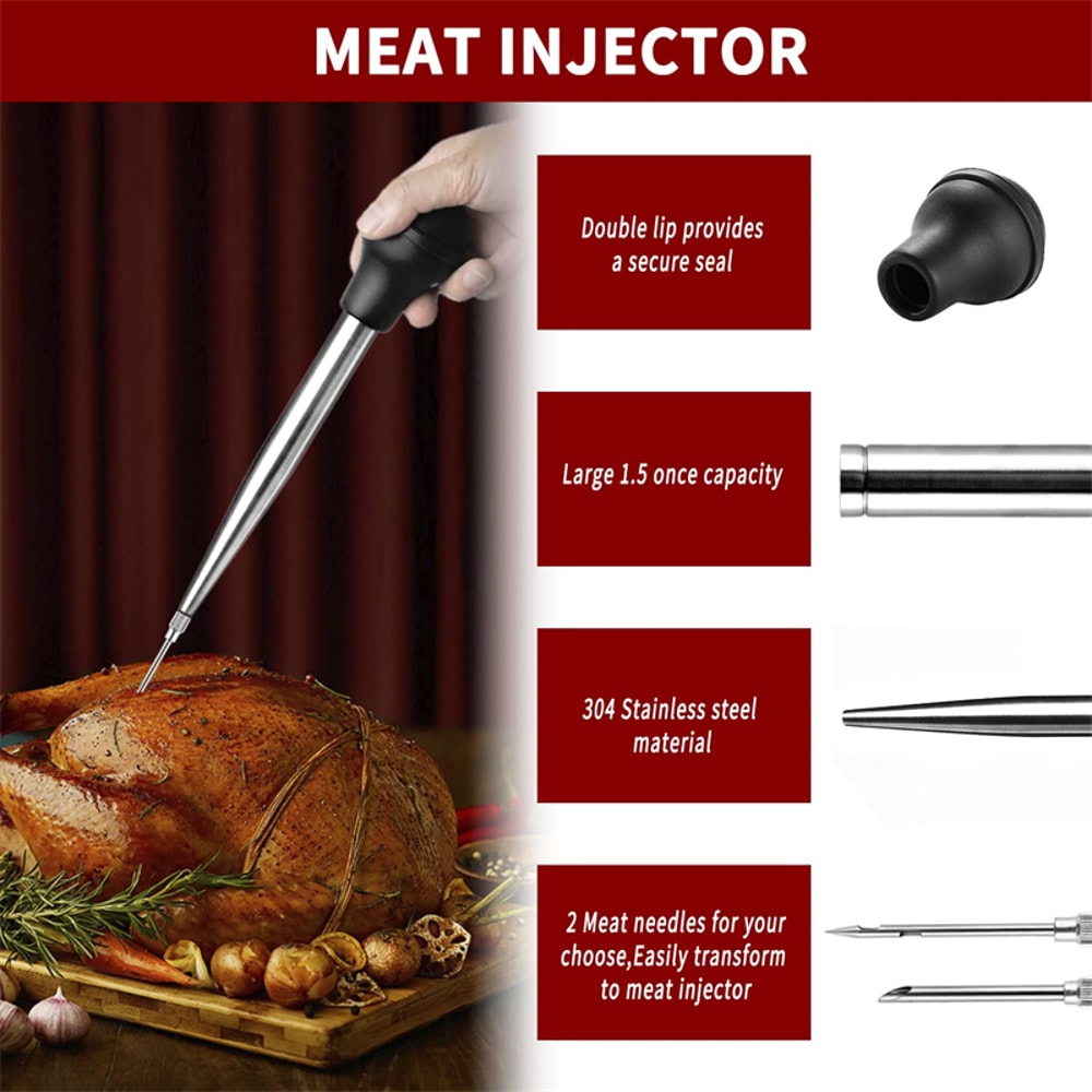 BBQ Meat Syringe Marinade Flavor Needle Set for Cooking Pork Steak Turkey Baster Sauces Barbecue Seasoning Tool