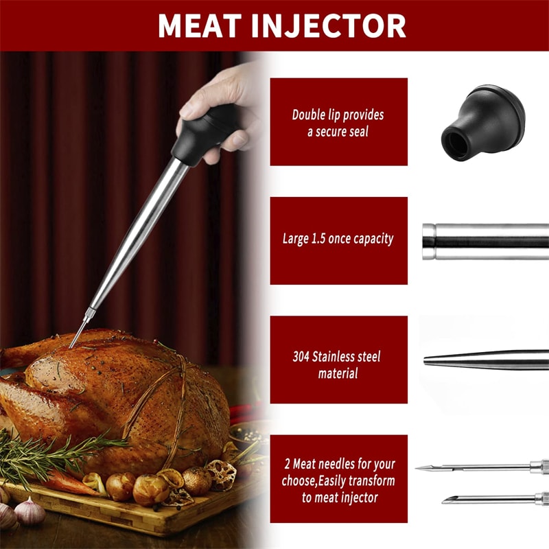 BBQ Meat Syringe Marinade Flavor Needle Set for Cooking Pork Steak Turkey Baster Sauces Barbecue Seasoning Tool