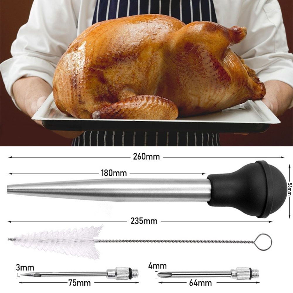 BBQ Meat Syringe Marinade Flavor Needle Set for Cooking Pork Steak Turkey Baster Sauces Barbecue Seasoning Tool