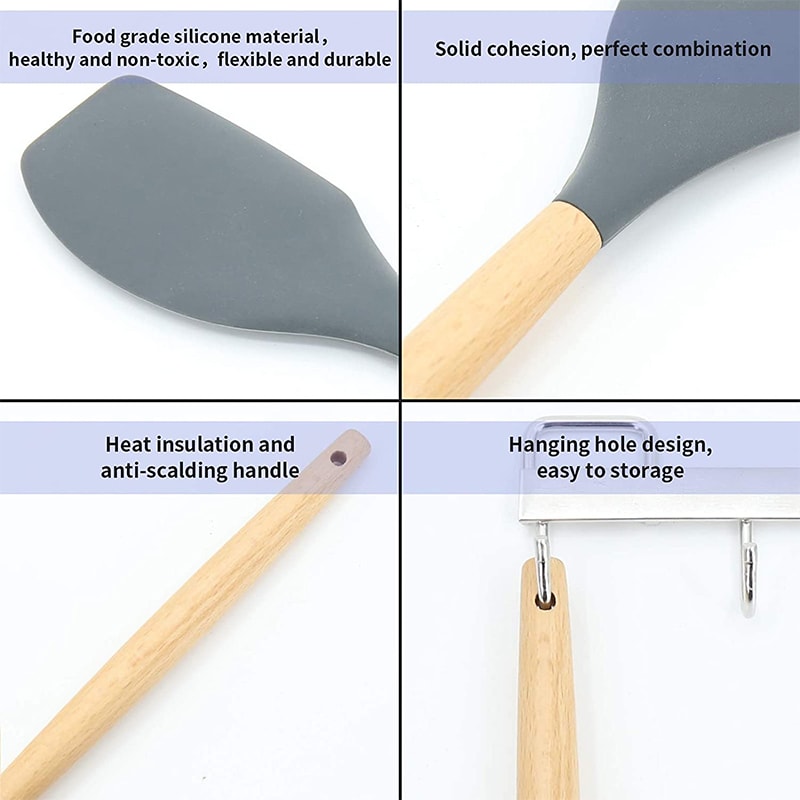 Silicone Butter Spatula NonStick Cream Baking Scraper Chocolate Smoother Wooden Heat Resistant Kitc 3