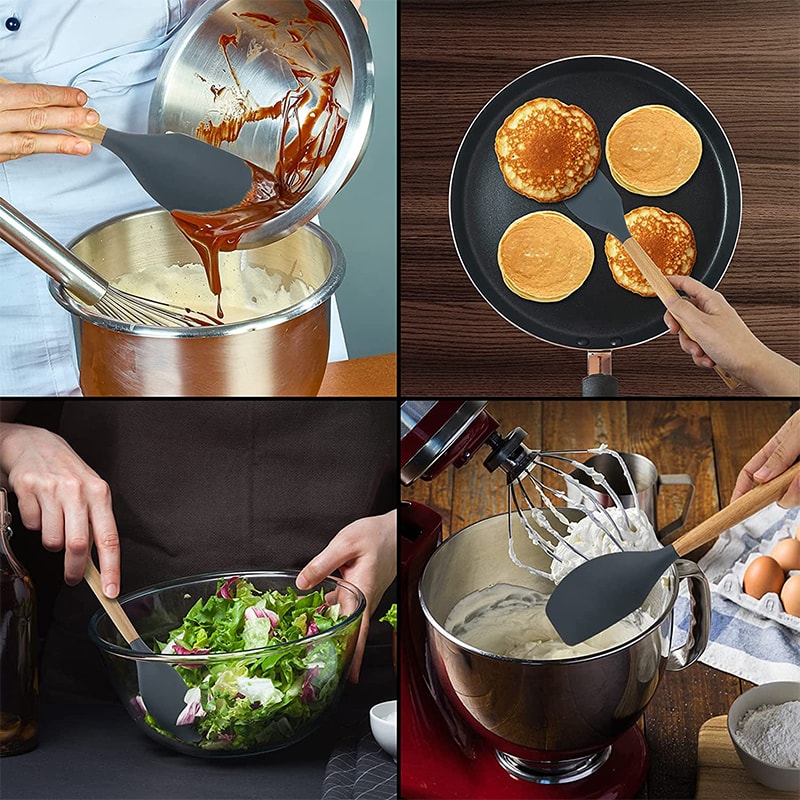 Silicone Butter Spatula NonStick Cream Baking Scraper Chocolate Smoother Wooden Heat Resistant Kitc 5