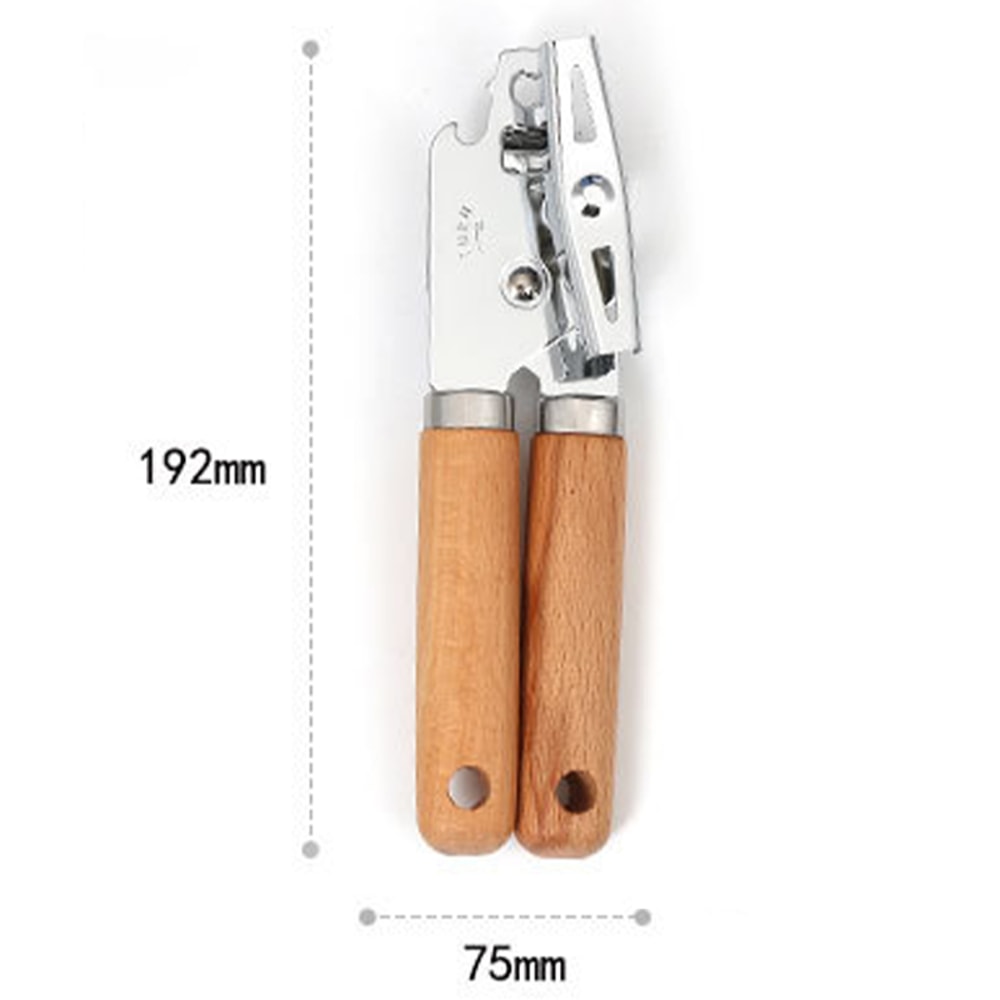 Ergonomic Stainless Steel Manual Can Opener With Wooden Handle Professional Side Cut Jar Opener Kit 3