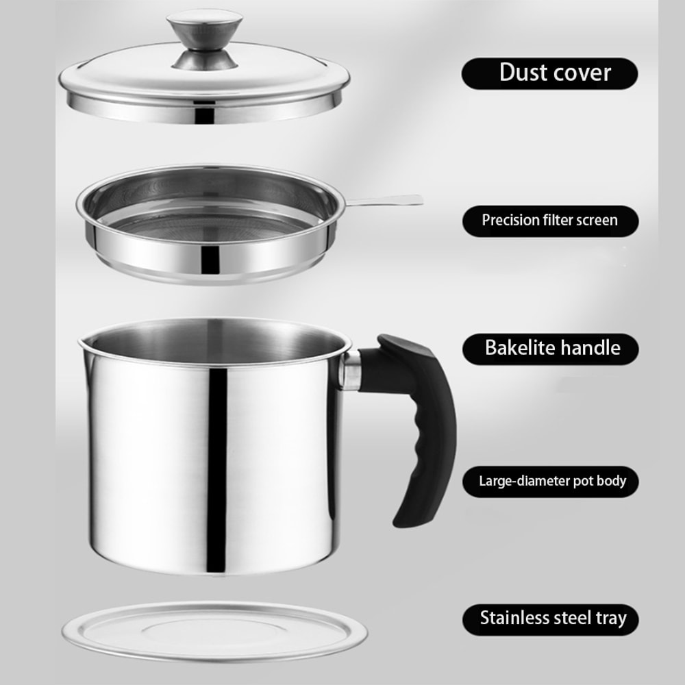 Stainless Steel Oil Strainer Pot with Lid Fine Mesh Fast Filtering Frying Bacon Fat Oil Storage Container