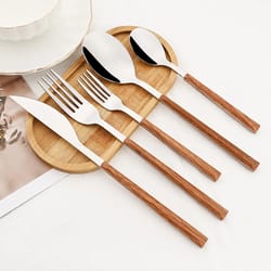 imitation wooden handle cutlery set stainless steel knife fork tea spoon western tableware dinnerware clamp