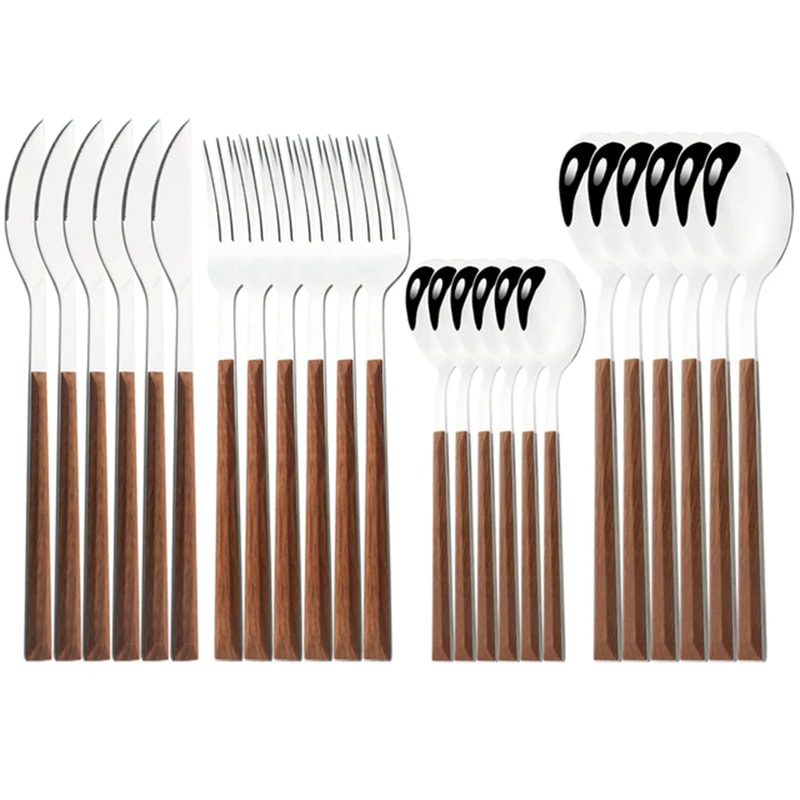 Imitation Wooden Handle Cutlery Set Stainless Steel Knife Fork Tea Spoon Western Tableware Dinnerwa 7