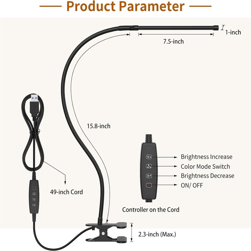 USB Rechargeable Desk Lamp LED Reading Light Flexible Clip Portable Night Lamp Warm Cool White Dayl 5