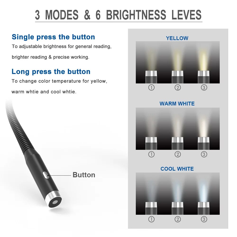 Portable Neck LED Reading Light USB Rechargeable Bendable Book Light For Bedtime Reading 5