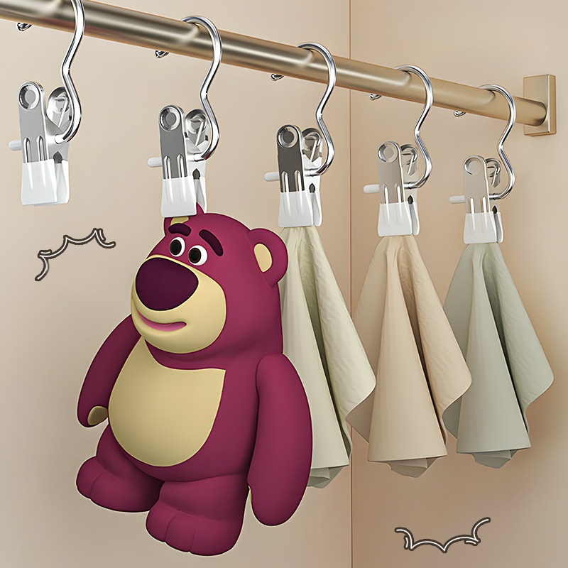 Stainless Steel Adhesive Multifunctional Pants Clip With Hooks For Clothes Drying And Home Storage 2