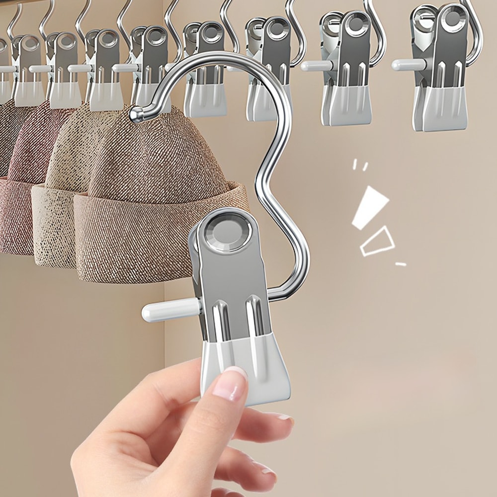 Stainless Steel Adhesive Multifunctional Pants Clip With Hooks For Clothes Drying And Home Storage 3