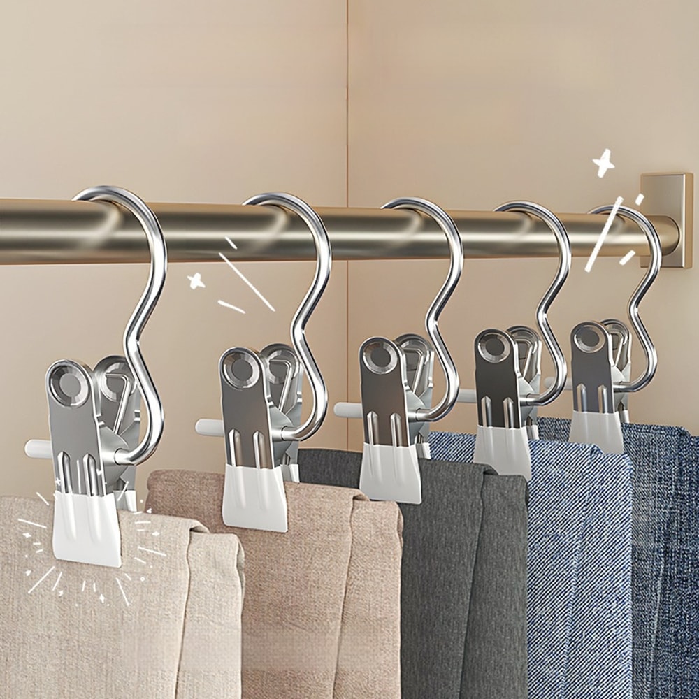 Stainless Steel Adhesive Multifunctional Pants Clip With Hooks For Clothes Drying And Home Storage 4