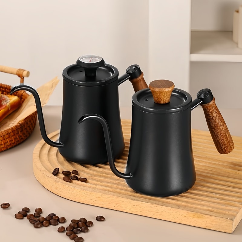 HighQuality Handmade Coffee Pot Stainless Steel With Thermometer Solid Wood Handle Clear Scale 2