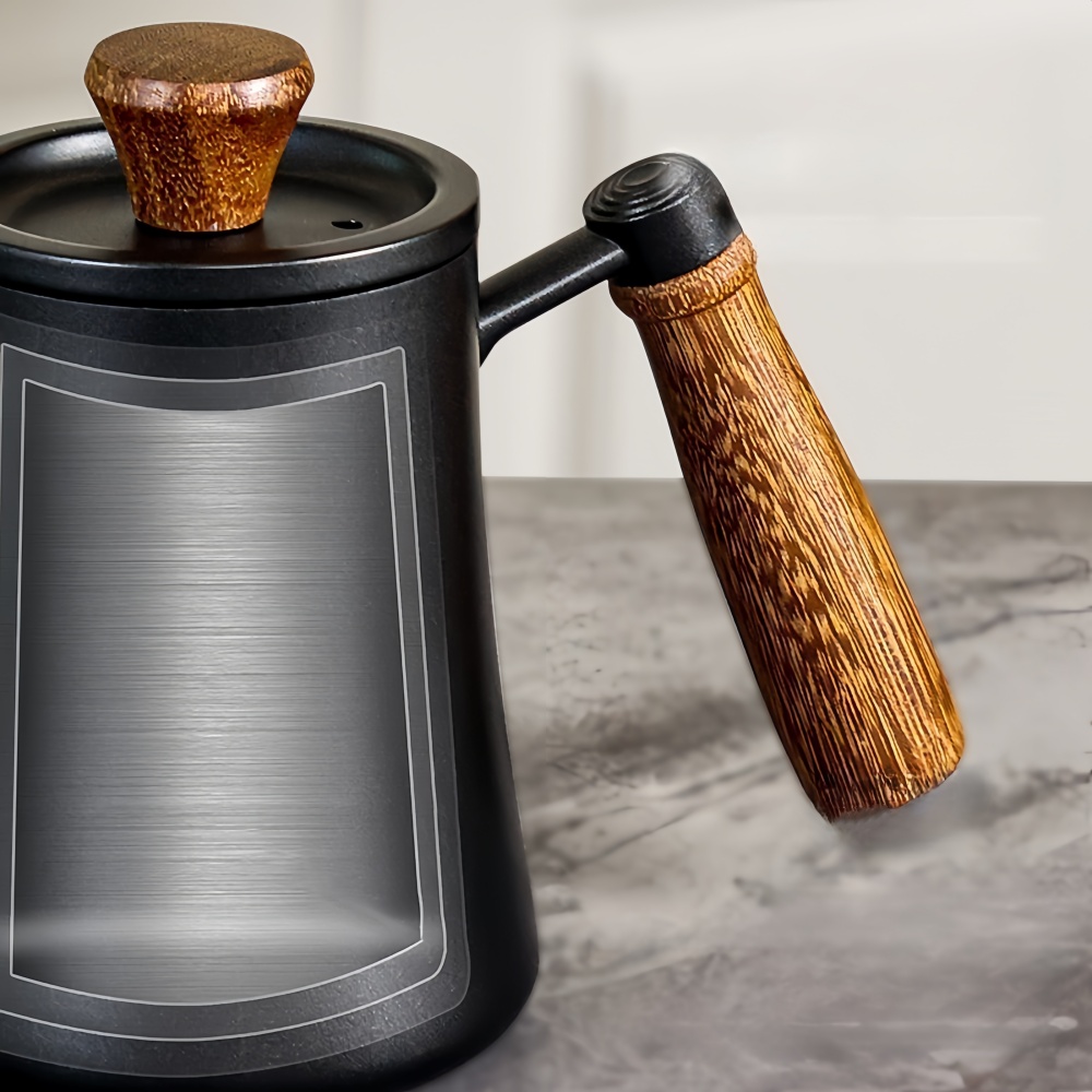 HighQuality Handmade Coffee Pot Stainless Steel With Thermometer Solid Wood Handle Clear Scale 5