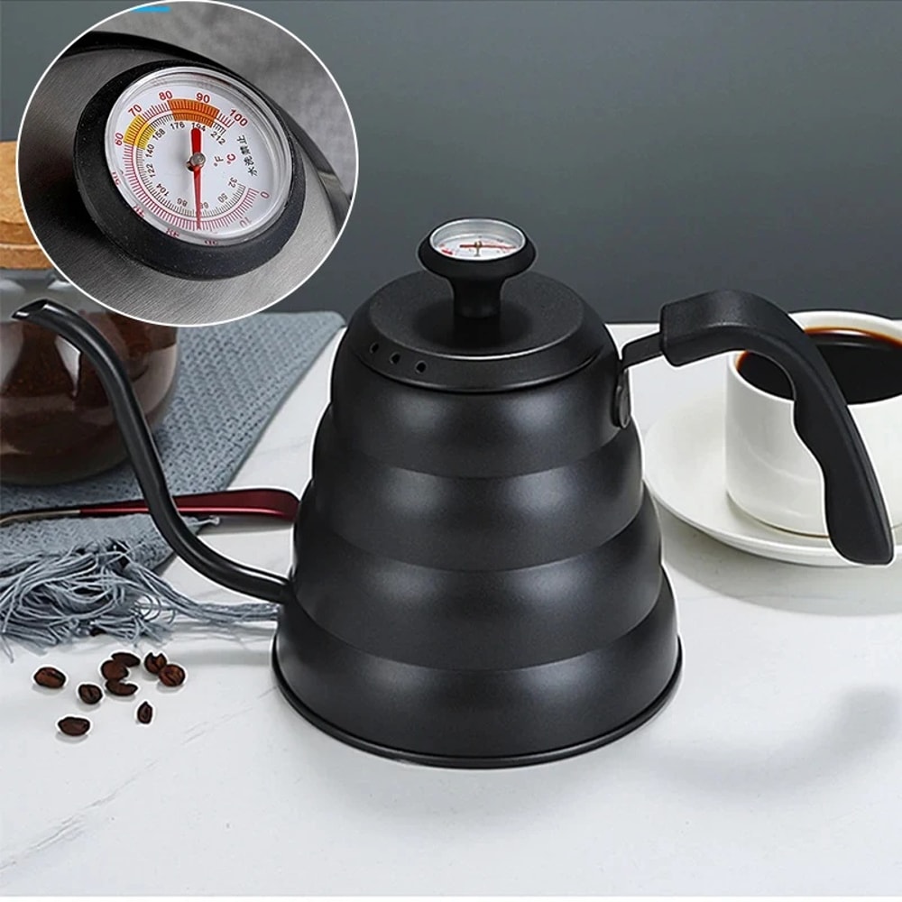 Professional Stainless Steel Pour Over Coffee Pot With Swan Neck Thermometer High Capacity Can Be H 1