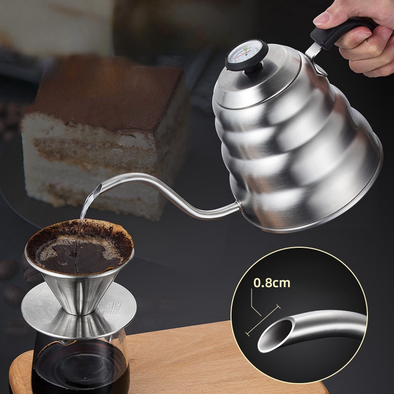 Professional Stainless Steel Pour Over Coffee Pot With Swan Neck Thermometer High Capacity Can Be H 5