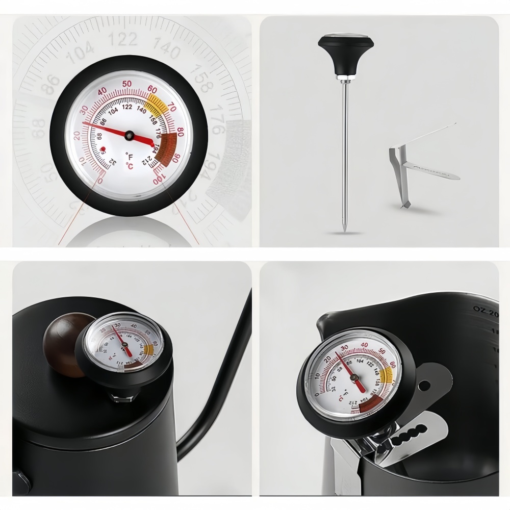 Coffee Pot Thermometer Stainless Steel Clip-on Accurate Milk Bottle Temperature Measurement for Coffee Lovers
