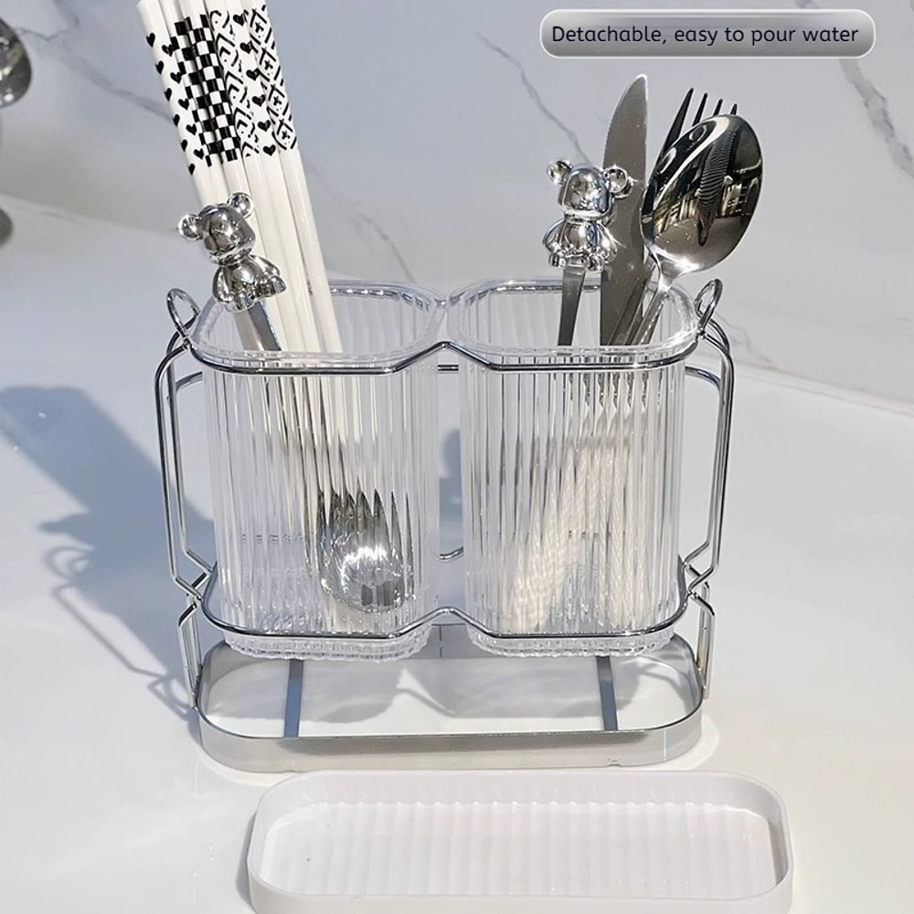 Light Luxury Wall Mounted Kitchen Cutlery Organizer Stainless Steel Utensil Drying Rack Chopstick S 1