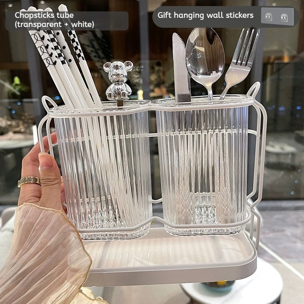 Light Luxury Wall Mounted Kitchen Cutlery Organizer Stainless Steel Utensil Drying Rack Chopstick S 6