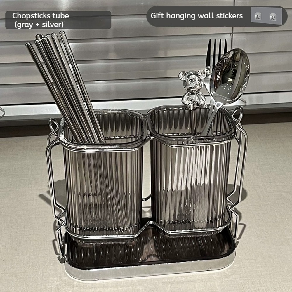 Light Luxury Wall Mounted Kitchen Cutlery Organizer Stainless Steel Utensil Drying Rack Chopstick S 7