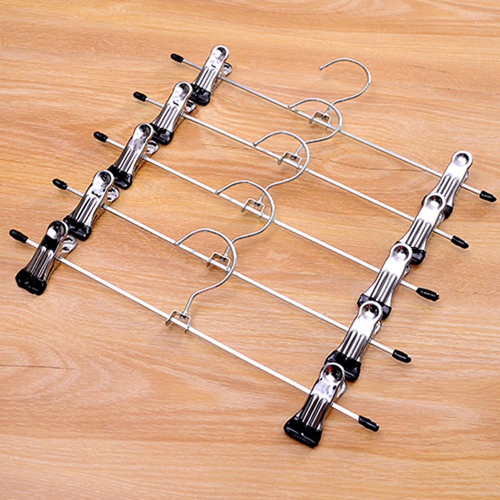Adjustable Metal Windproof Hanger Non-slip Coat Pants Hangers with Clips for Home Drying Closets Storage Racks