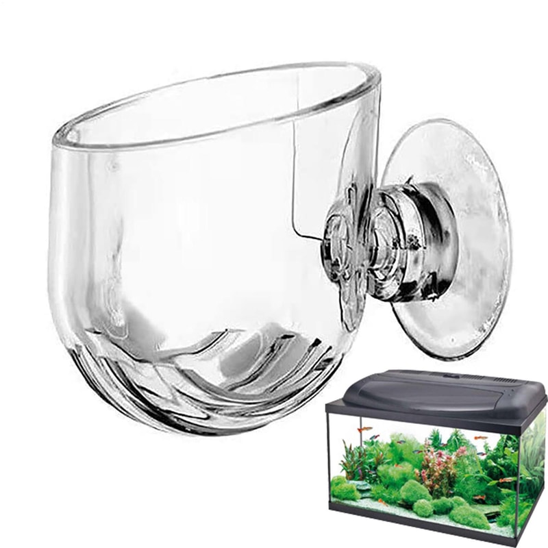 Aquarium Glass Plant Pot With Suction Holder Acrylic Aquatic Plant Cup Feeding Container Stand For 0
