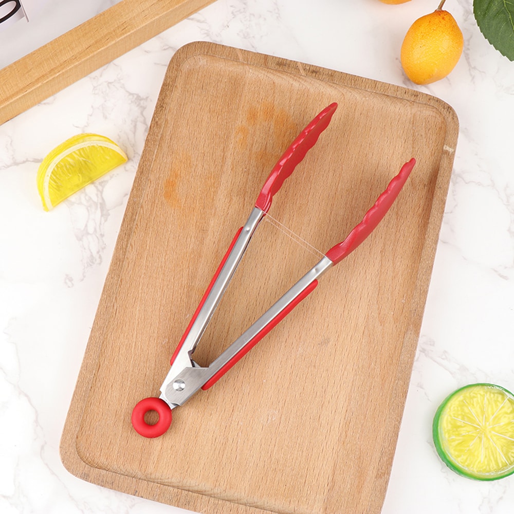 NonStick Silicone BBQ Grilling Tong Stainless Steel Kitchen Serving Clamp For Cooking Salad And Bar 6