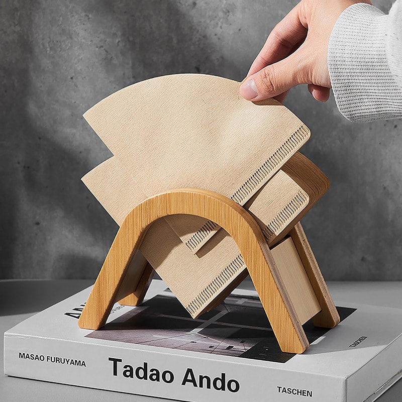 Bamboo Coffee Filter Paper Holder Stand, Simple Coffee Filter Dispenser Rack Shelf