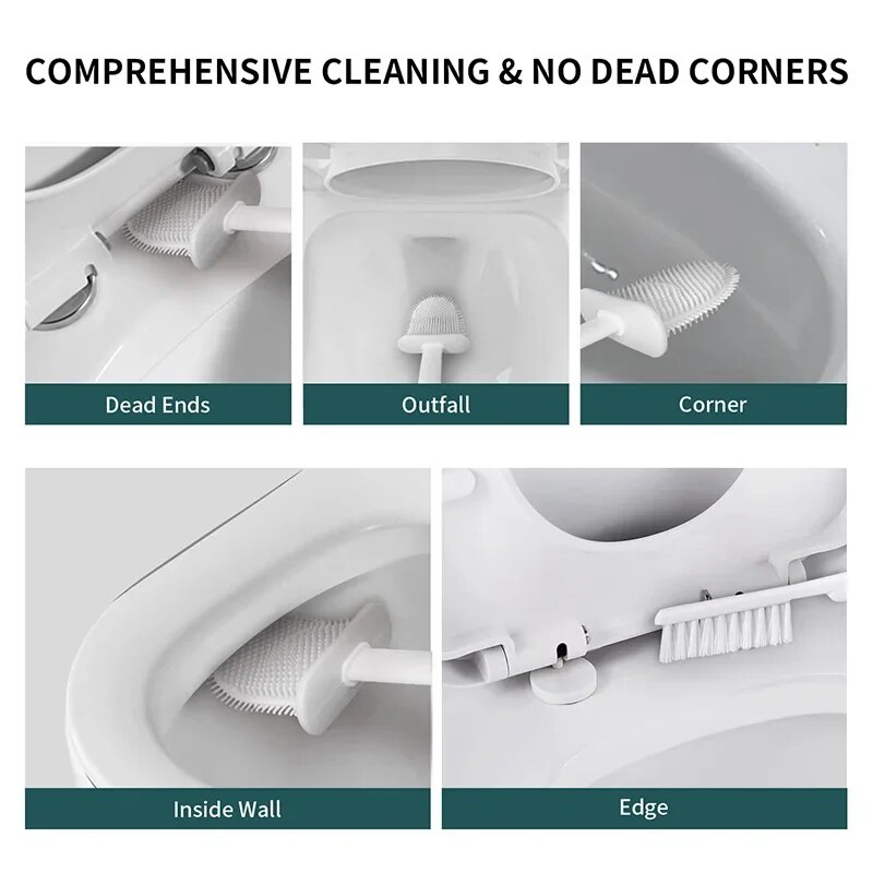Doubleuse Silicone Toilet Brush Bathroom Wall Cleaning Tool Set Nondead Angle Toilet Brush Wall Han 3