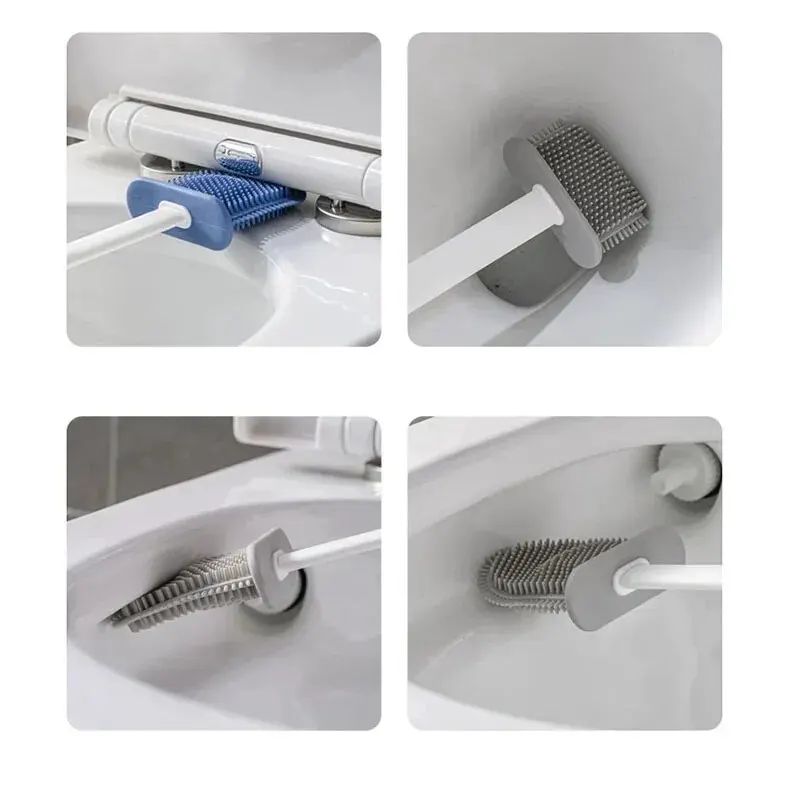 Doubleuse Silicone Toilet Brush Bathroom Wall Cleaning Tool Set Nondead Angle Toilet Brush Wall Han 2