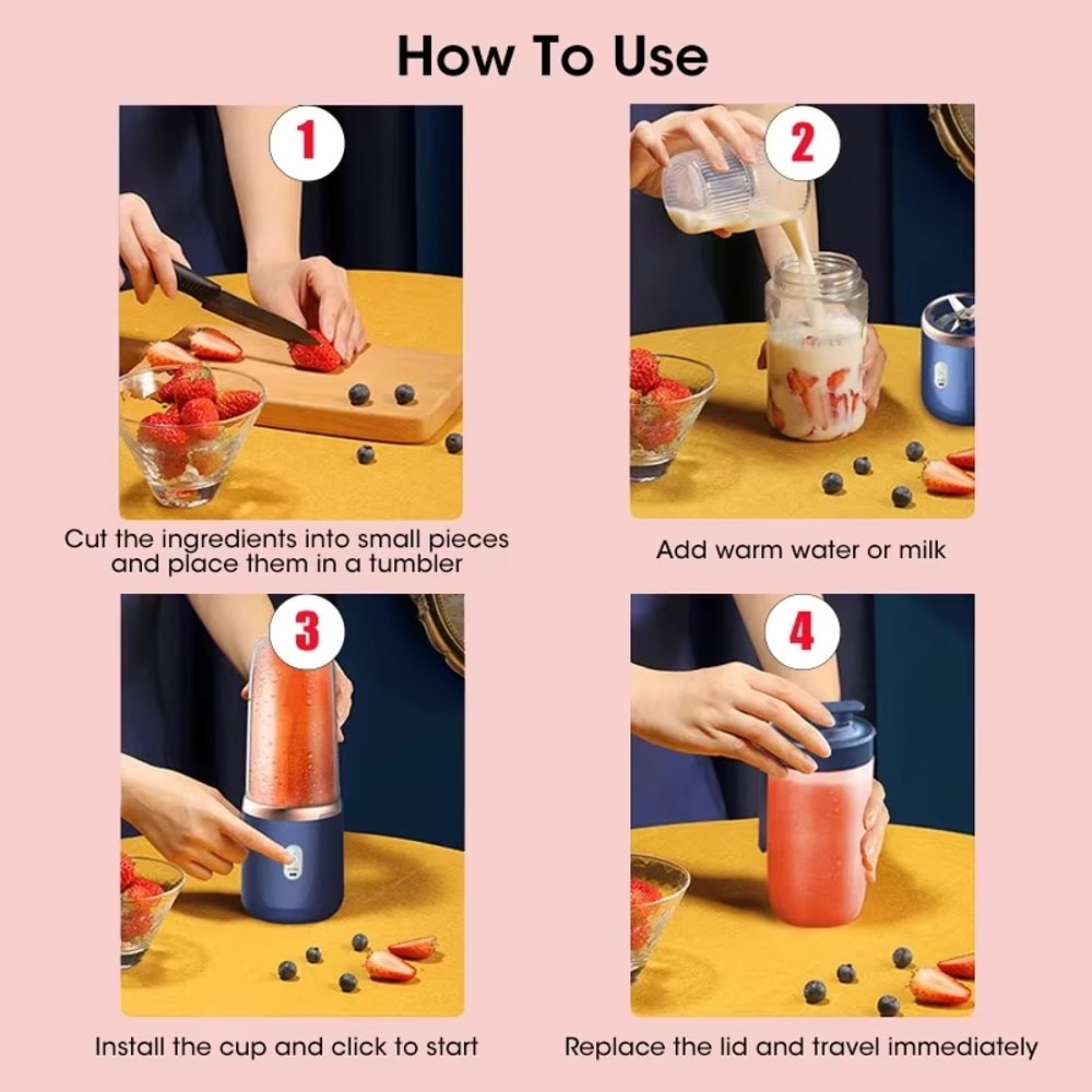 Personal Electric Portable Fruit Juice Blenders Mini Bottle Juicer Cup Blades USB Machine For Summe 3