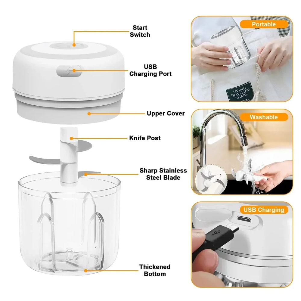 USB Charging Electric Stainless Steel Garlic Chopper Mini Chili Crusher Food Vegetable Meat Masher 2