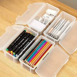 clear plastic storage boxes with hinged lids ideal for jewellery ornaments office and home organization