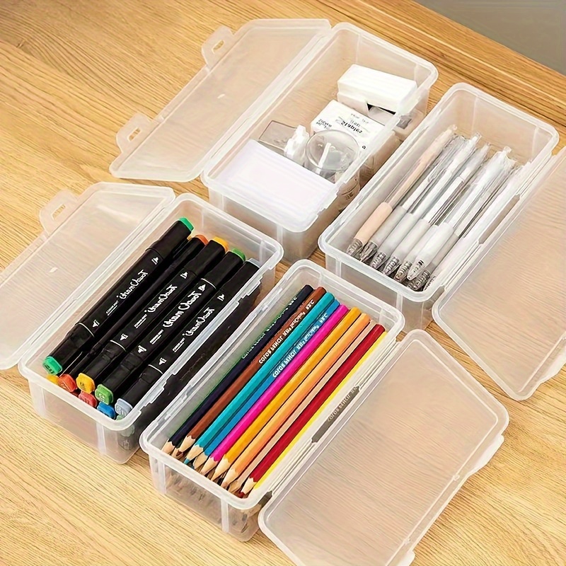 Clear Plastic Storage Boxes with Hinged Lids Ideal for Jewellery Ornaments Office and Home Organization