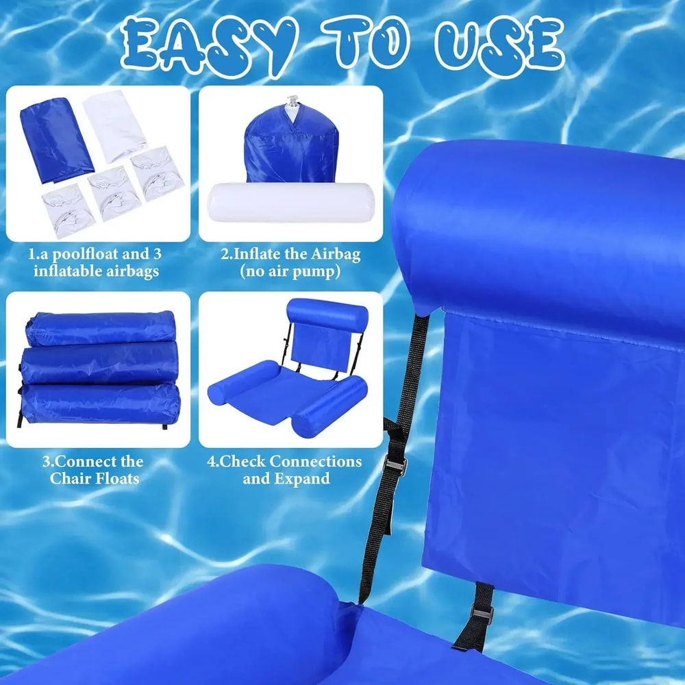 Inflatable Pool Lounge Chair With Armrests Headrest PVC Oxford Cloth Ideal For Relaxation At Beach 1