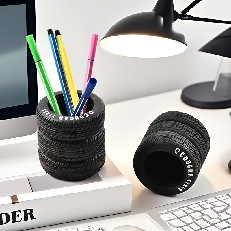 PVC TireShaped Pen Holder Fun Desk Organizer Ideal For Office And School Supplies Painted Finish 1