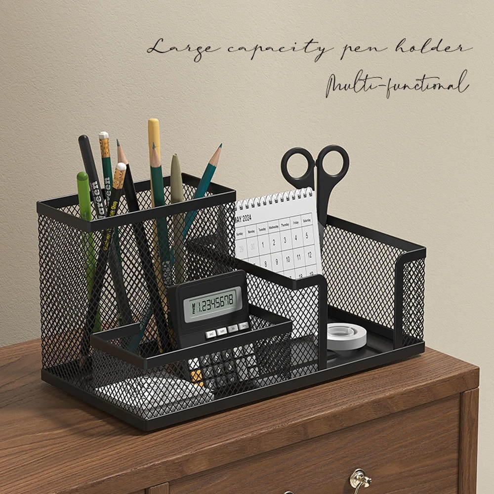 Desk Organizer Caddy With Mesh Design Pencil Holder And Storage Baskets Compartments For Desktop Ac 1