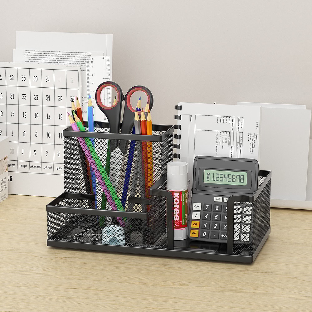 Desk Organizer Caddy With Mesh Design Pencil Holder And Storage Baskets Compartments For Desktop Ac 0