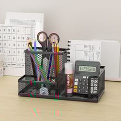 desk organizer caddy with mesh design pencil holder and storage baskets, compartments for desktop accessories