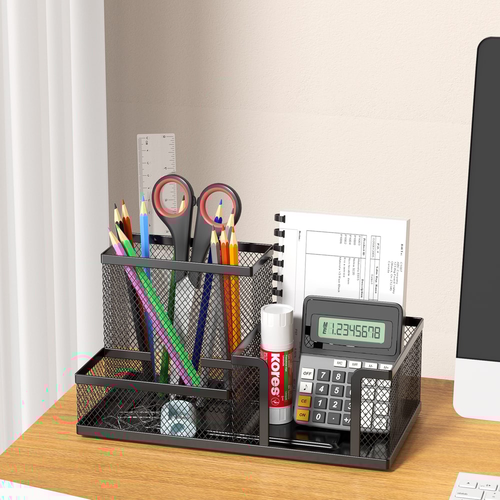 Desk Organizer Caddy With Mesh Design Pencil Holder And Storage Baskets Compartments For Desktop Ac 4