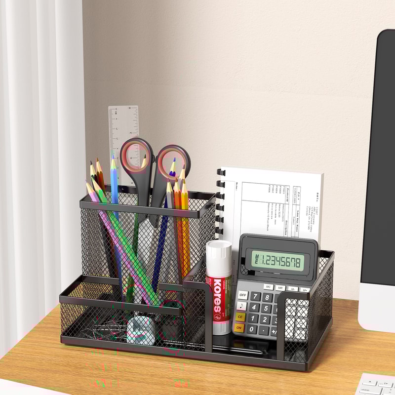 Desk Organizer Caddy With Mesh Design Pencil Holder And Storage Baskets Compartments For Desktop Ac 4