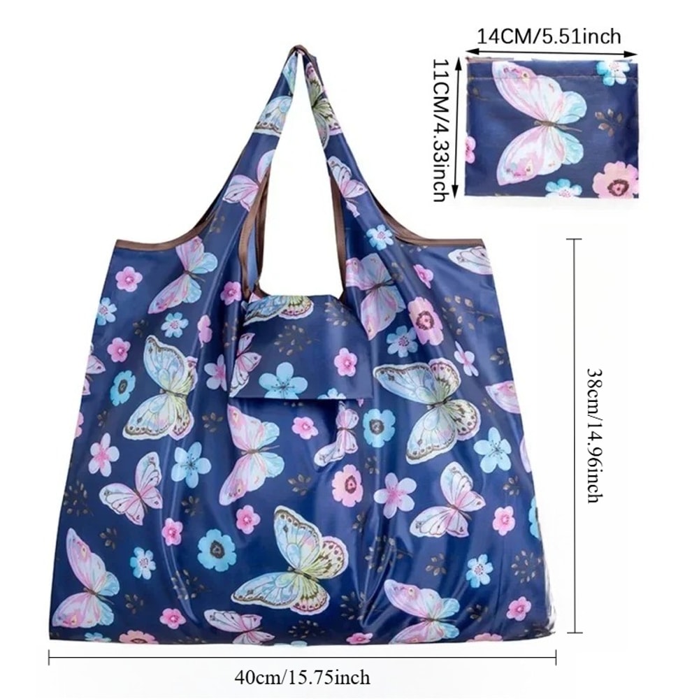 Portable Folding Shopping Bag Butterfly Flower Printing Grocery Bag Ecofriendly Reusable Highcapaci 3