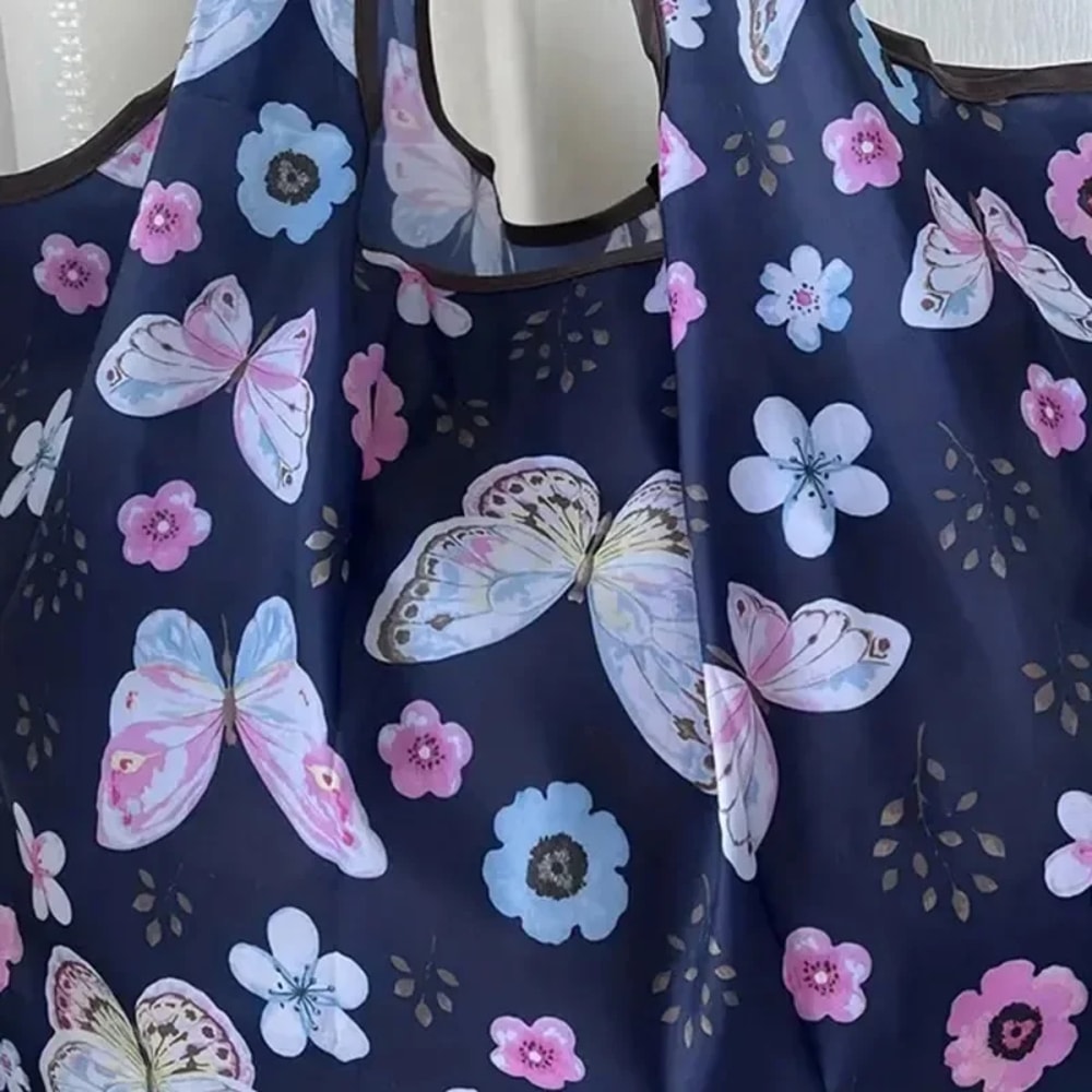 Portable Folding Shopping Bag Butterfly Flower Printing Grocery Bag Ecofriendly Reusable Highcapaci 1