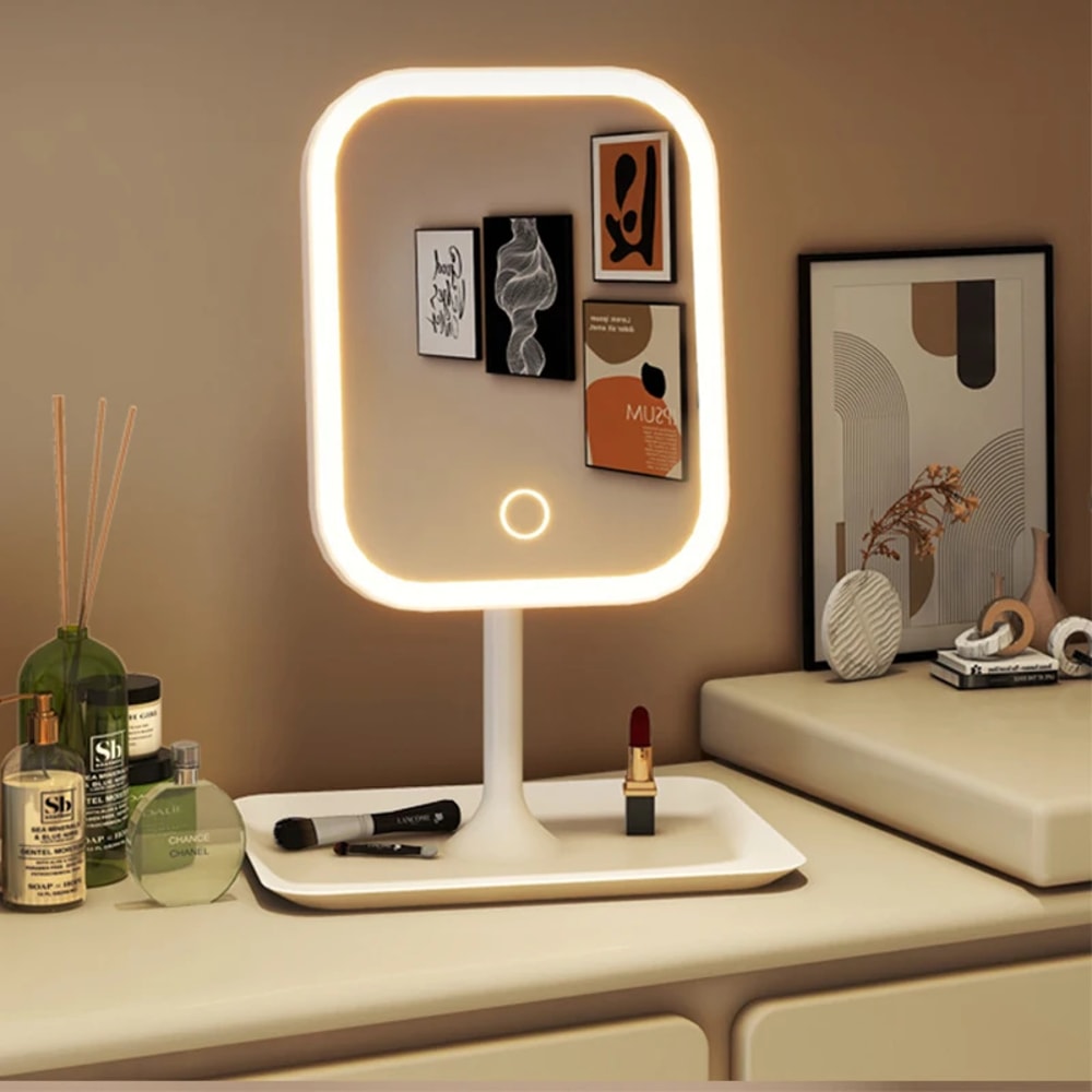 LED Makeup Mirror Touching Mirror Niche Modern Desktop Vanity Mirror Color Light for Women Bedroom Dressing Mirror
