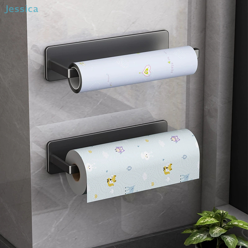 Kitchen Magnetic Paper Towel Holder Nodrill Cabinet Paper Roll Rack And Storage Shelf 0
