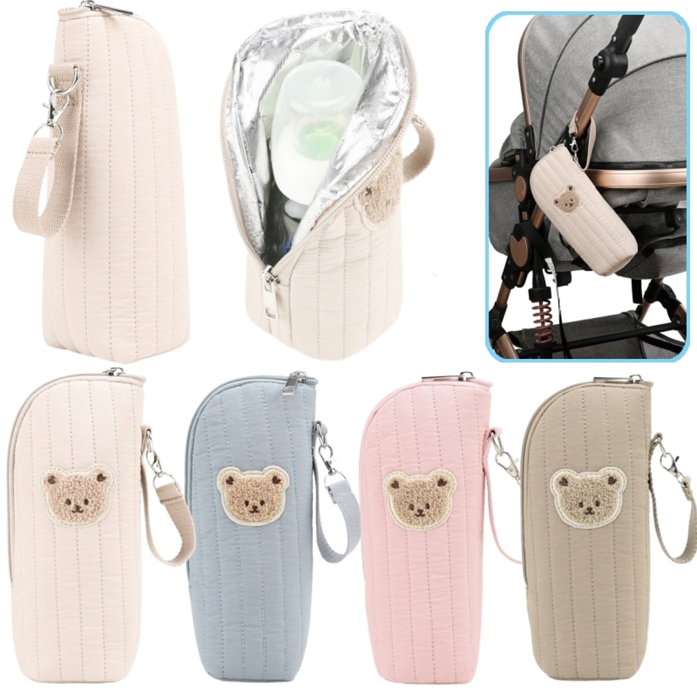 Thermal Storage Pouch Cute Bear Design Baby Bottle Tote Bag with Aluminum Foil Insulation and Stroller Hook