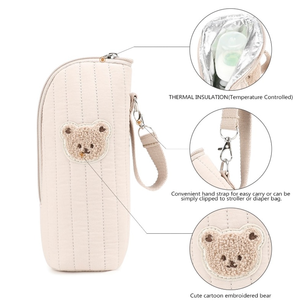 Thermal Storage Pouch Cute Bear Design Baby Bottle Tote Bag with Aluminum Foil Insulation and Stroller Hook