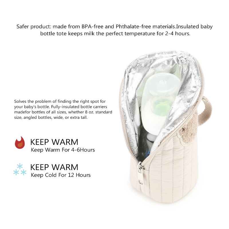 Thermal Storage Pouch Cute Bear Design Baby Bottle Tote Bag with Aluminum Foil Insulation and Stroller Hook