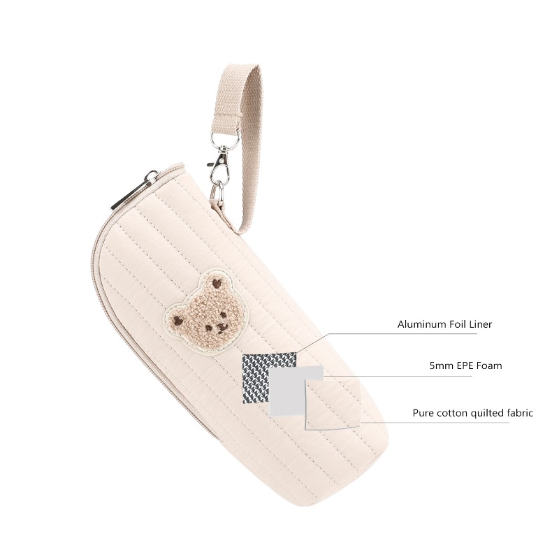 Thermal Storage Pouch Cute Bear Design Baby Bottle Tote Bag with Aluminum Foil Insulation and Stroller Hook
